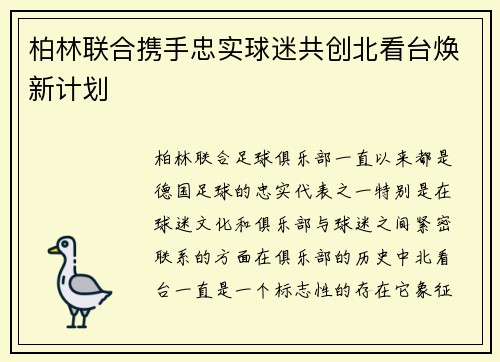 柏林联合携手忠实球迷共创北看台焕新计划